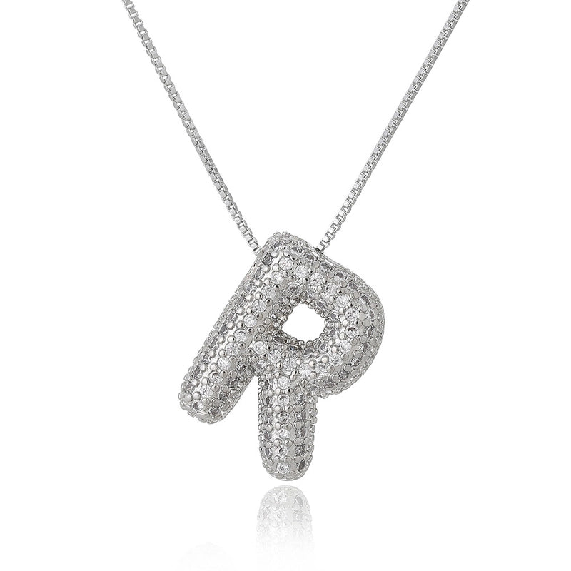 Copper Inlay Letter Zircon Pendant Necklace