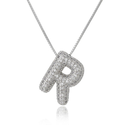 Copper Inlay Letter Zircon Pendant Necklace