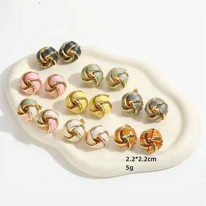 1 Pair Elegant Round Copper 14K Gold Plated Ear Studs