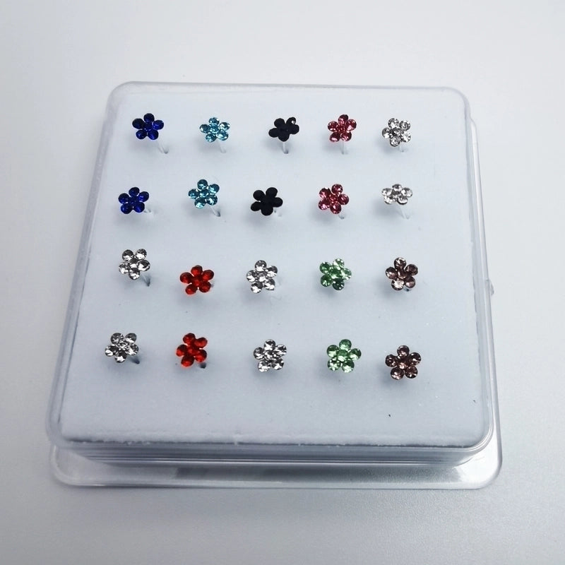 Minimalist Flower Copper Silver Plated Rhinestones Nose Studs In Bulk