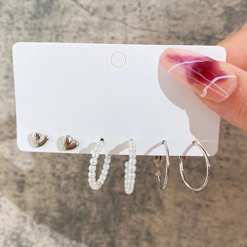 Geometric Plating Alloy Pearl Hoop Earrings