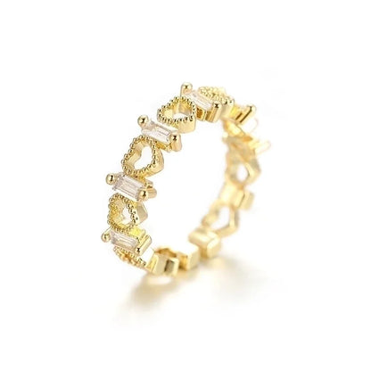 Minimalist Classic Style Heart Shape Copper Inlay Zircon Rings