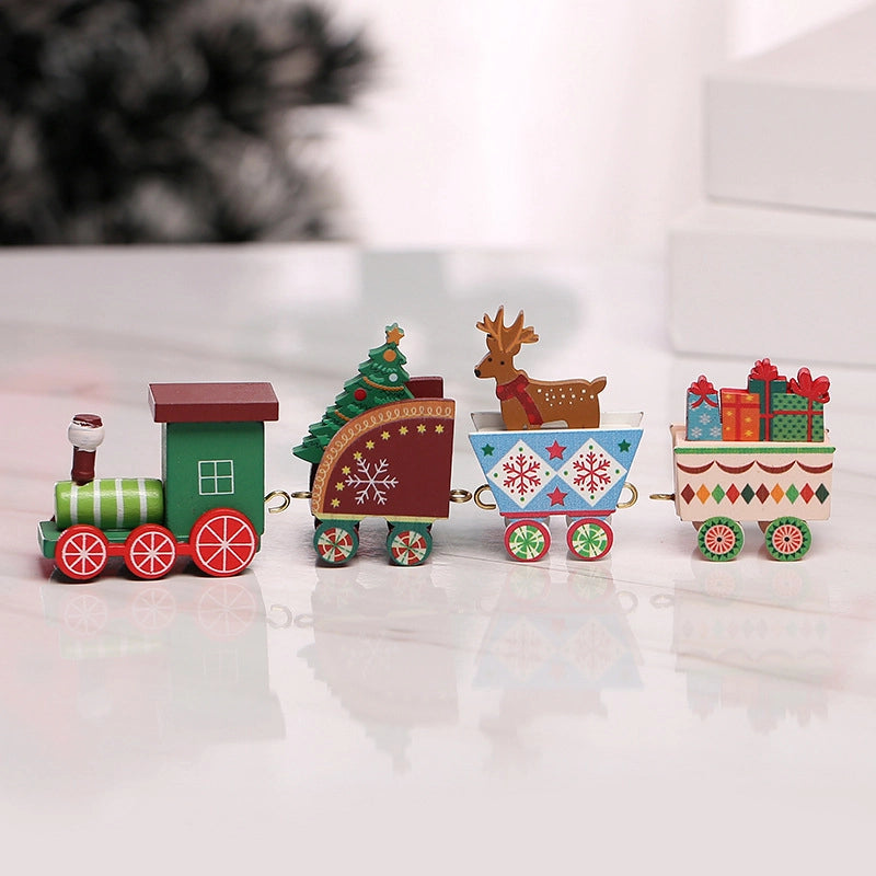 Christmas Cute Pastoral Christmas Tree Train Snowman Wood Indoor Party Festival Ornaments