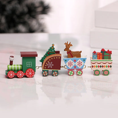 Christmas Cute Pastoral Christmas Tree Train Snowman Wood Indoor Party Festival Ornaments