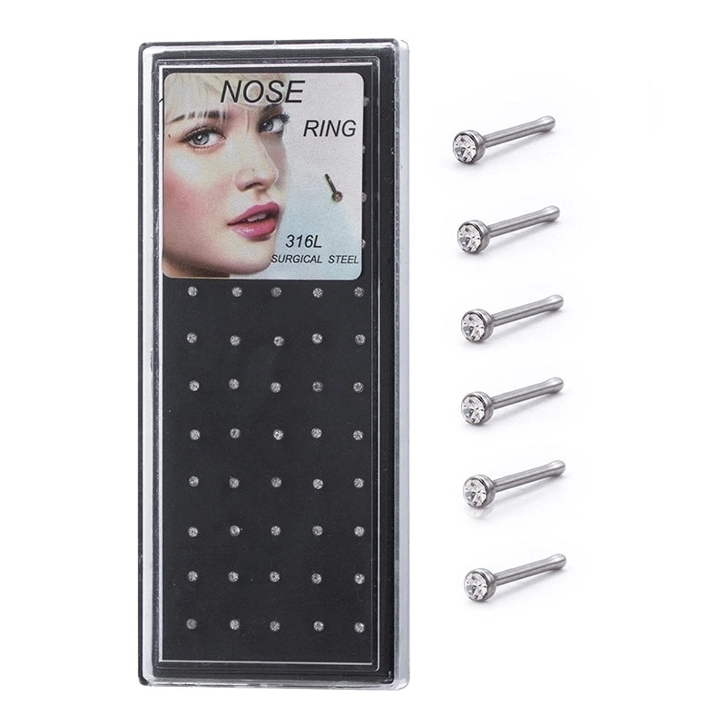 1 Set Nose Rings & Studs Minimalist Round 316L Stainless Steel Inlay Rhinestones