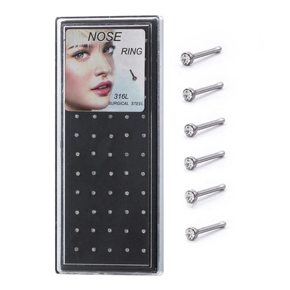 1 Set Nose Rings & Studs Minimalist Round 316L Stainless Steel Inlay Rhinestones