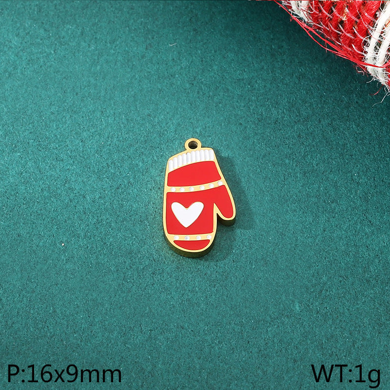 Christmas Elements Series Diy Accessories Stainless Steel Elk Santa Claus Snowflake Gloves Pendant