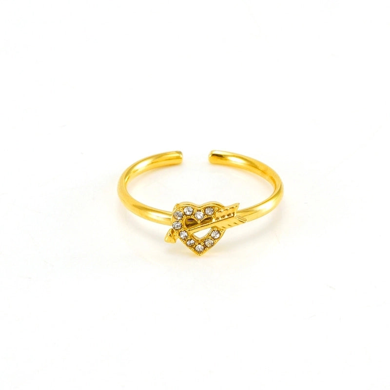 Casual Minimalist Leaves Heart Shape Crown 304 Stainless Steel Zircon 18K Gold Plated Inlay Open Rings