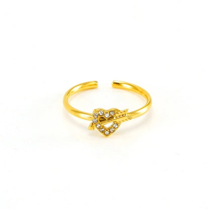 Casual Minimalist Leaves Heart Shape Crown 304 Stainless Steel Zircon 18K Gold Plated Inlay Open Rings