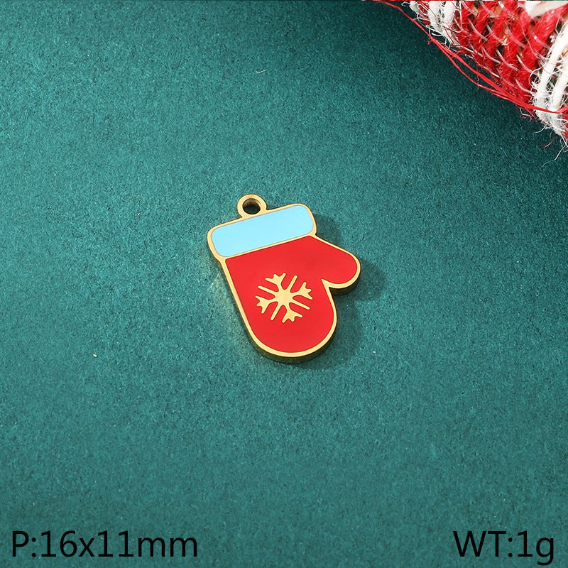 Christmas Elements Series Diy Accessories Stainless Steel Elk Santa Claus Snowflake Gloves Pendant