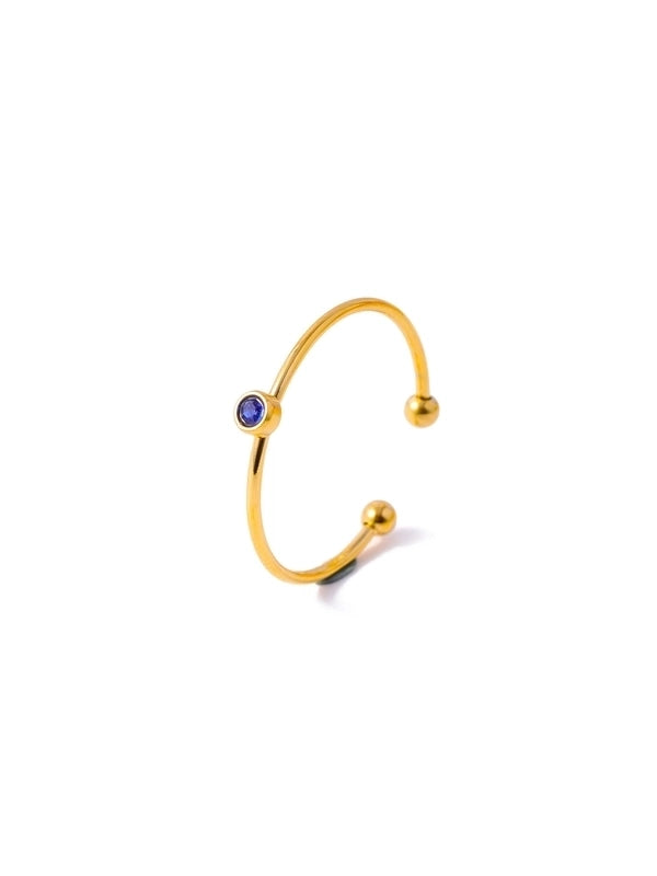 Casual Minimalist Round 304 Stainless Steel Zircon Inlay Open Rings