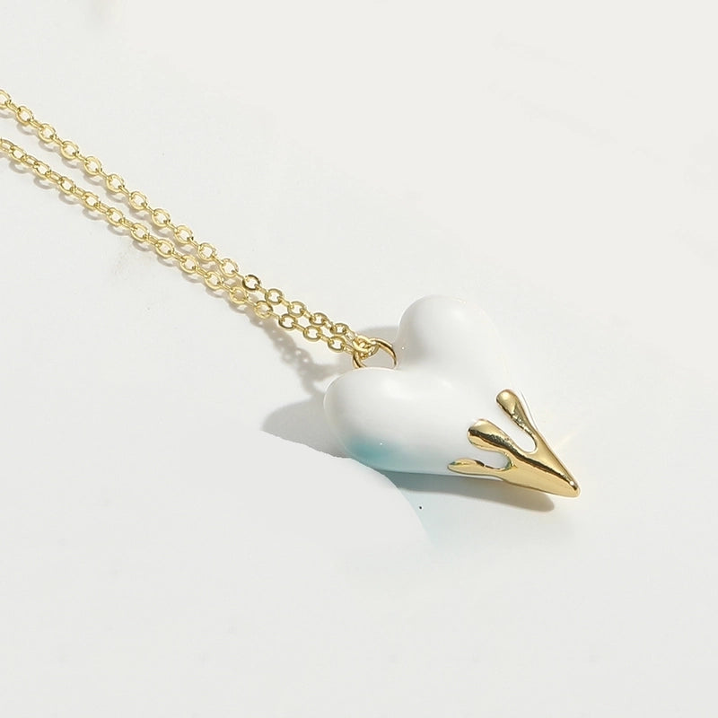 Copper 14K Gold Plated Heart Shape Pendant Necklace