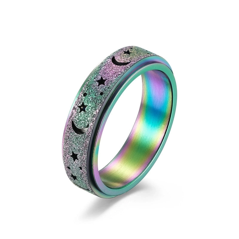 Fashion Frosted Hollow Star Moon Spinning Women's Stainless Steel Ring