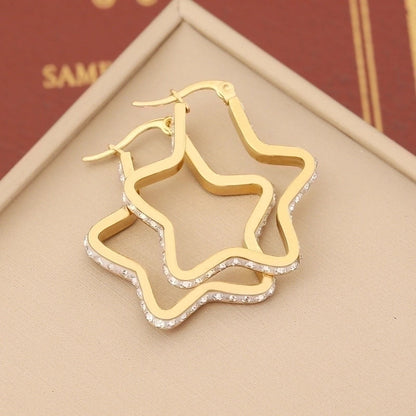 1 Pair Retro Commute Star Water Droplets Heart Shape Inlay Stainless Steel Rhinestones 18K Gold Plated Earrings