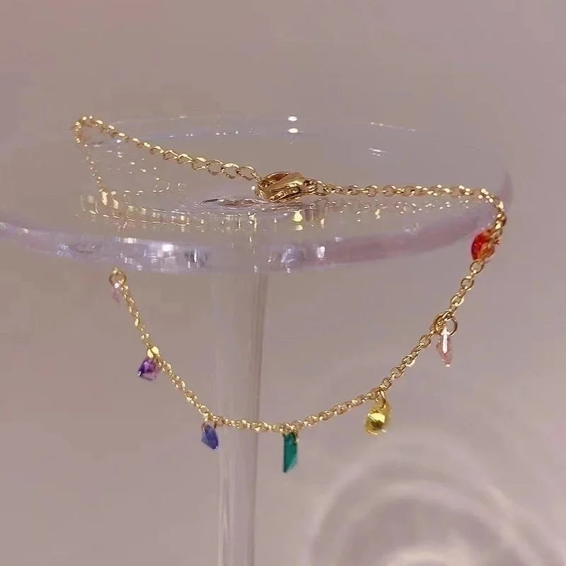 304 Stainless Steel 18K Gold Plated Sweet Inlay Oval Rectangle Artificial Rhinestones Bracelets Necklace