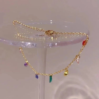 304 Stainless Steel 18K Gold Plated Sweet Inlay Oval Rectangle Artificial Rhinestones Bracelets Necklace