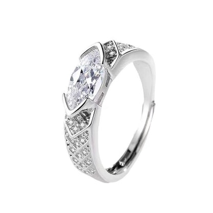 Copper Inlay Waves Heart Shape Crown Zircon Open Rings