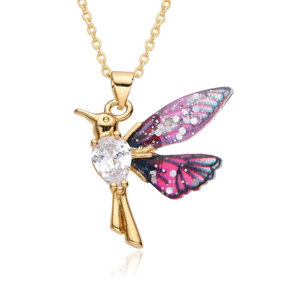 2 Pieces Sweet Minimalist Mermaid Hummingbird Copper Pendant Necklace