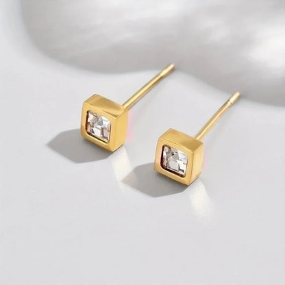1 Pair Minimalist Square Stainless Steel Plating Inlay Zircon 14k Gold Plated Ear Studs