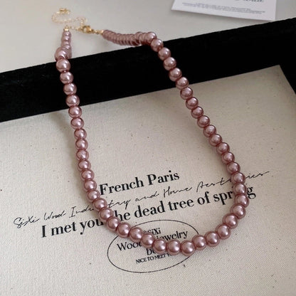 French Style Round Pearl Plating Women\'s Necklace