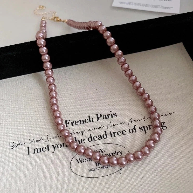 French Style Round Pearl Plating Women\'s Necklace