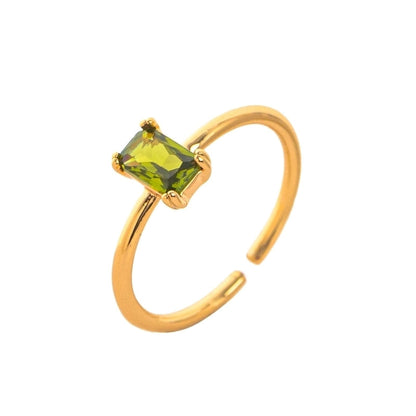Modern Style Square Copper Zircon 18K Gold Plated Open Rings