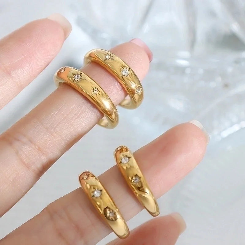 Fashion Star 304 Stainless Steel Zircon 18K Gold Plated Plating Inlay Rings