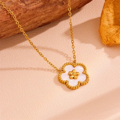 Sweet Minimalist Flower Titanium Steel Artificial Gemstones Turquoise Shell Inlay Jewelry Set