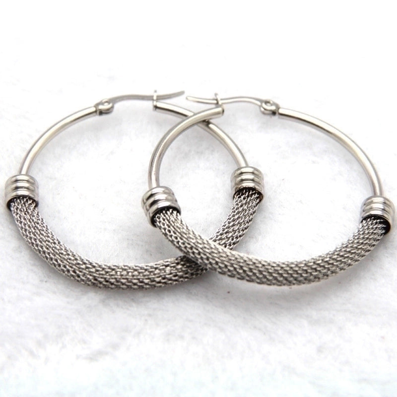 1 Pair Fashion Grid Plating 304 Stainless Steel Titanium Steel Gold Plated Hoop Earrings