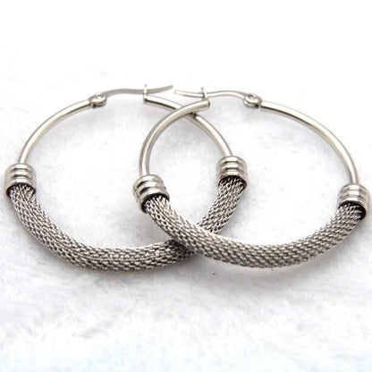 1 Pair Fashion Grid Plating 304 Stainless Steel Titanium Steel Gold Plated Hoop Earrings