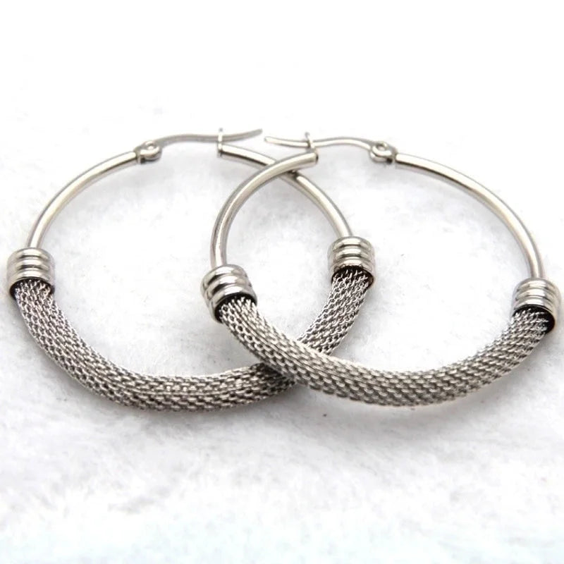 1 Pair Fashion Grid Plating 304 Stainless Steel Titanium Steel Gold Plated Hoop Earrings