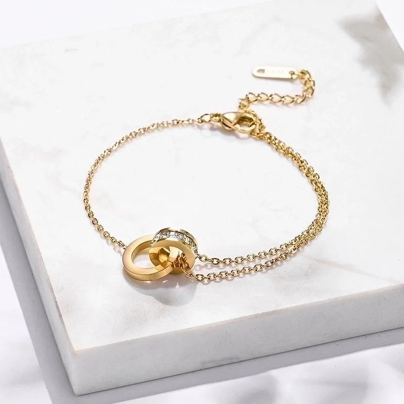 Minimalist Round Titanium Steel Inlay Zircon Bracelets Anklet Necklace 1 Piece