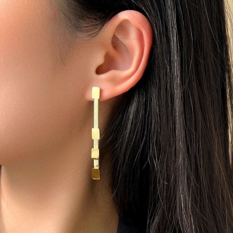 1 Pair Fashion Square Inlay 304 Stainless Steel Artificial Rhinestones 18K Gold Plated Stainless Steel Earrings