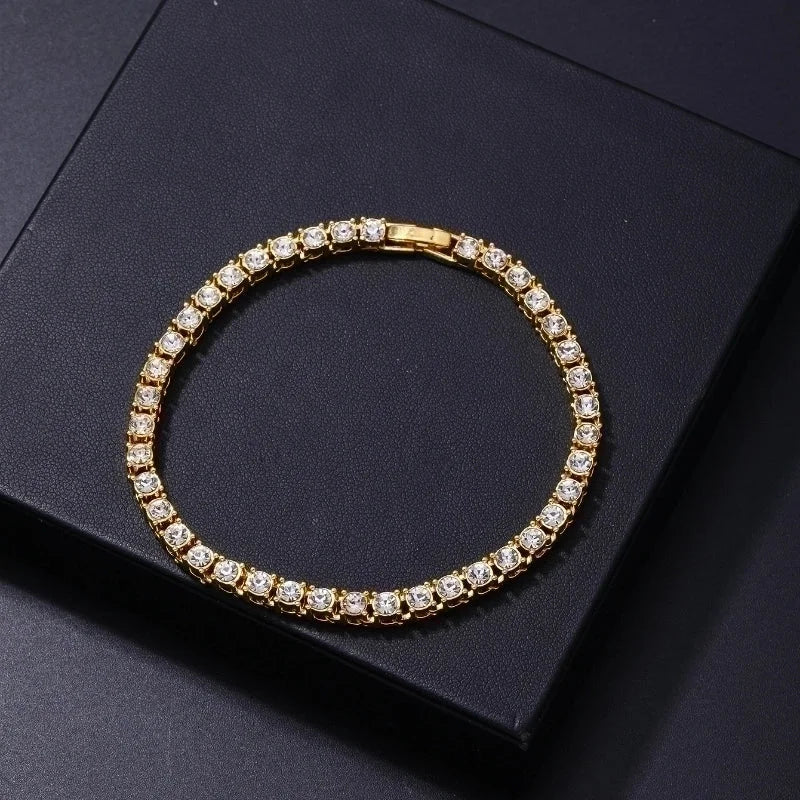 Copper Hip-Hop Inlay Round Zircon Bracelets Necklace