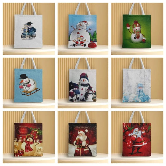 Christmas Unisex Polyester Christmas House Christmas Tree Santa Claus Cute Square Open Handbag