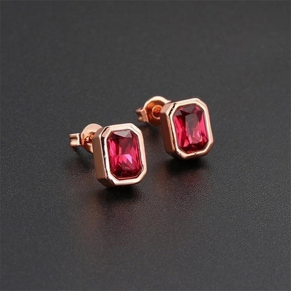 1 Pair Ig Style Minimalist Rectangle Plating Inlay Brass Zircon Rose Gold Plated White Gold Plated Ear Studs