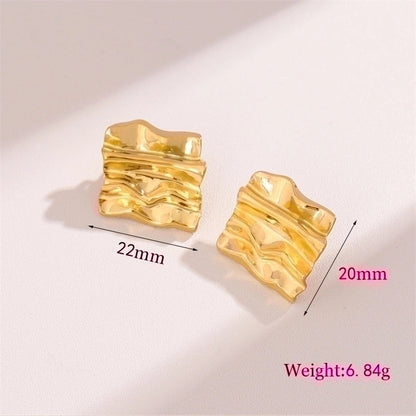 1 Pair Retro Minimalist Irregular Square Plating Stainless Steel 18k Gold Plated Ear Studs
