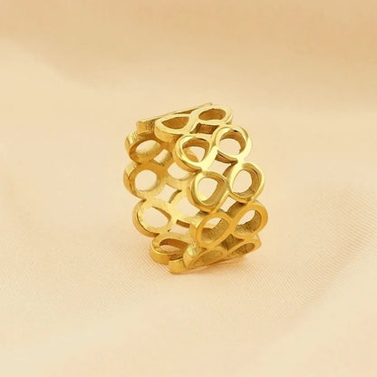 304 Stainless Steel 18K Gold Plated Minimalist Hollow Out Inlay Infinity Rhinestones Rings