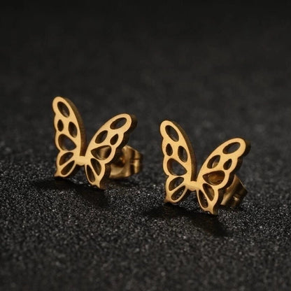 1 Pair Lady Butterfly Plating 304 Stainless Steel 18K Gold Plated Ear Studs