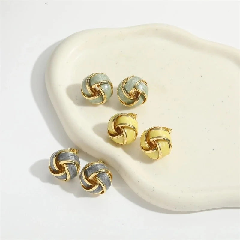 1 Pair Elegant Round Copper 14K Gold Plated Ear Studs