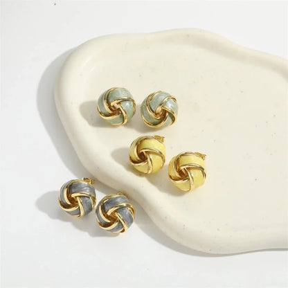 1 Pair Elegant Round Copper 14K Gold Plated Ear Studs