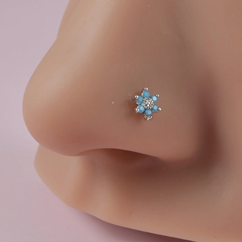 2 Pieces Nose Rings & Studs Minimalist Flower 304 Stainless Steel Turquoise Turquoise