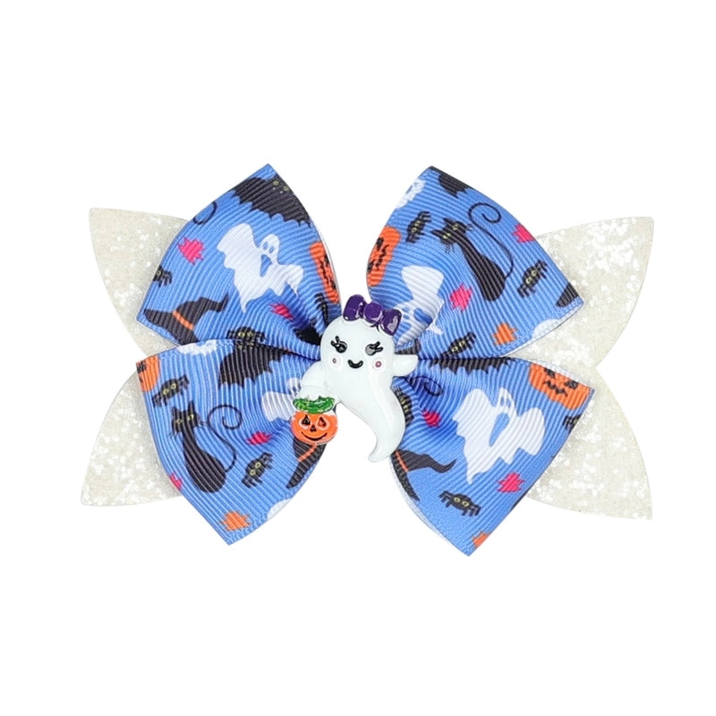 Funny Kid'S Halloween Pattern Pumpkin Bat Ribbon Sequins Bowknot Hair Clip