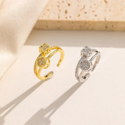 Moderate Luxury Round Geometric Titanium Steel 18K Gold Plated Rings