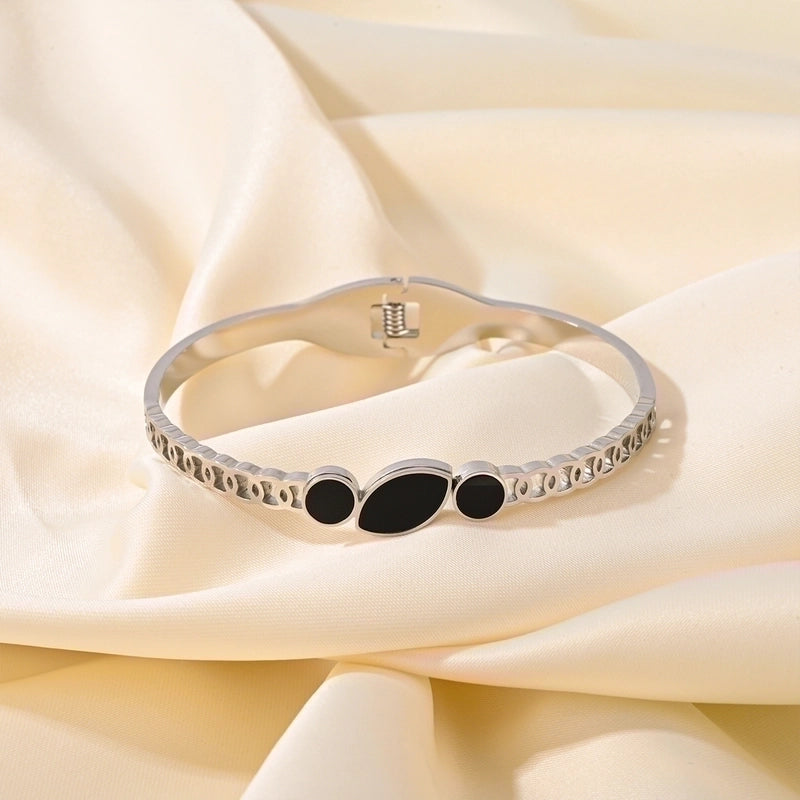 Elegant Romantic Solid Color Titanium Steel Rhinestones Bangle In Bulk