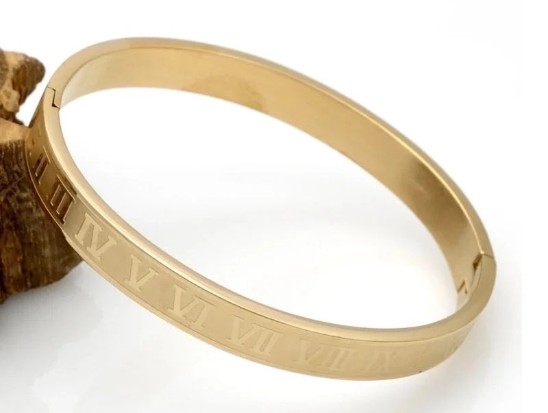 Fashion Number 304 Stainless Steel 18K Gold Plated No Inlay Bangle In Bulk