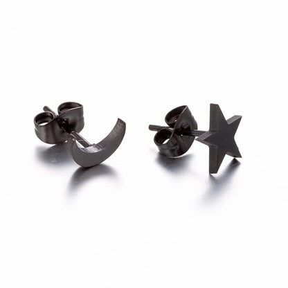 Minimalist Triangle Moon Coconut Tree Stainless Steel Asymmetrical Plating Ear Studs 1 Pair
