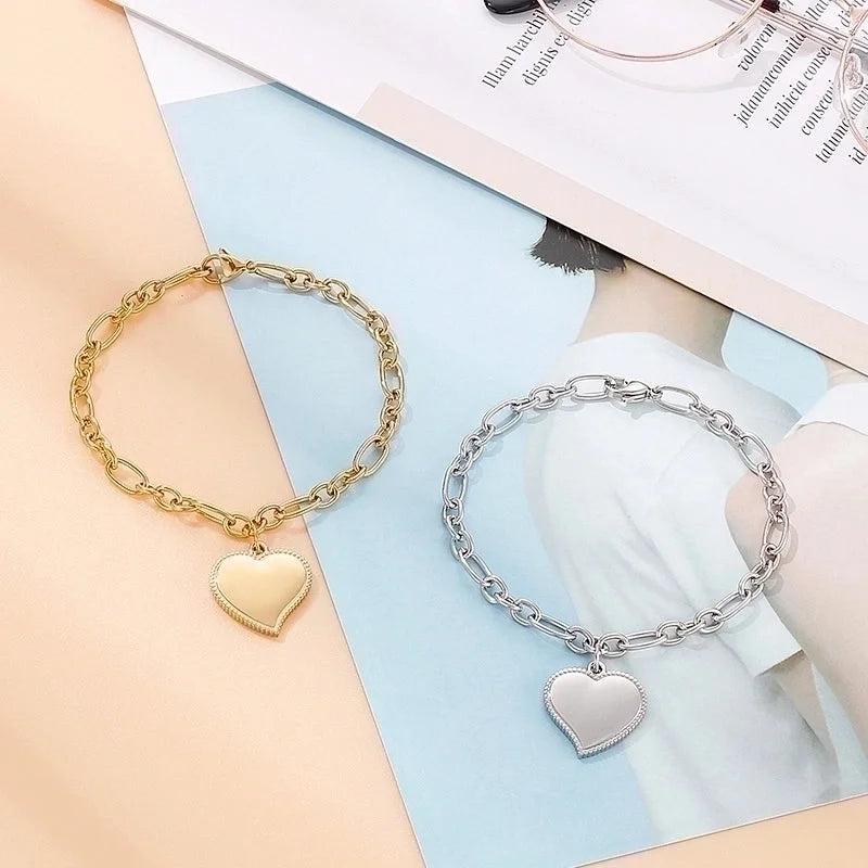 Minimalist Heart Shape Stainless Steel 18K Gold Plated Bracelets In Bulk