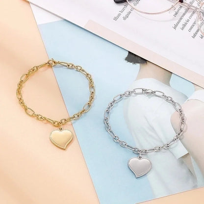 Minimalist Heart Shape Stainless Steel 18K Gold Plated Bracelets In Bulk