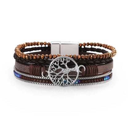 Retro Geometric Life Tree Leather Women's Wristband